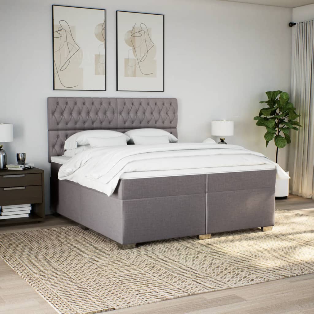 Κρεβάτι Boxspring με Στρώμα Taupe 200x200 εκ. Υφασμάτινο - Pakobazaar