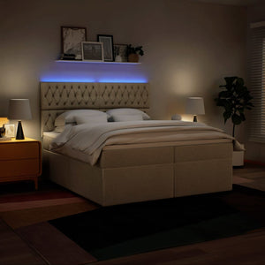 Κρεβάτι Boxspring με Στρώμα Κρεμ 200x200 εκ. Υφασμάτινο - Pakobazaar