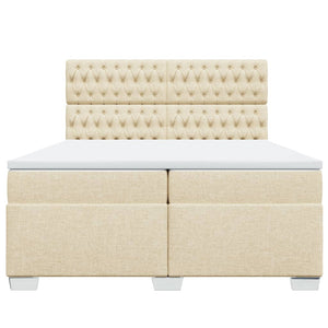Κρεβάτι Boxspring με Στρώμα Κρεμ 200x200 εκ. Υφασμάτινο - Pakobazaar