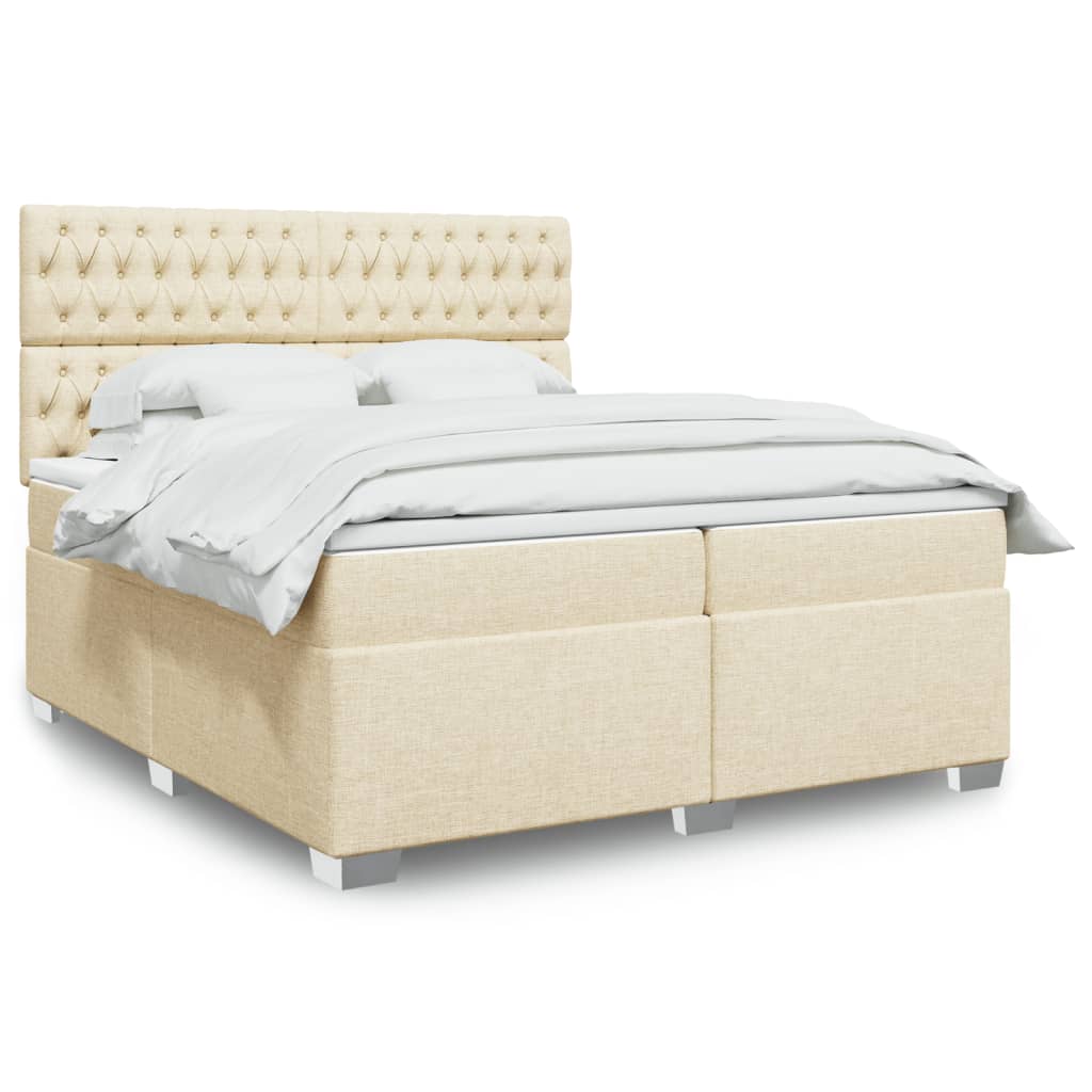 Κρεβάτι Boxspring με Στρώμα Κρεμ 200x200 εκ. Υφασμάτινο - Pakobazaar