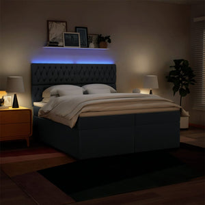 Κρεβάτι Boxspring με Στρώμα Μπλε 200x200 εκ. Υφασμάτινο - Pakobazaar