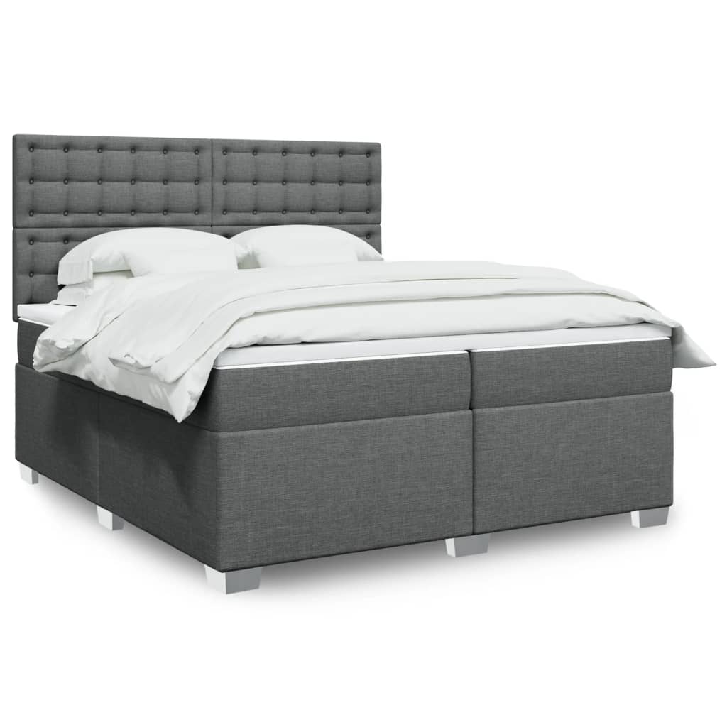 Κρεβάτι Boxspring με Στρώμα Σκούρο Γκρι 200x200 εκ. Υφασμάτινο - Pakobazaar