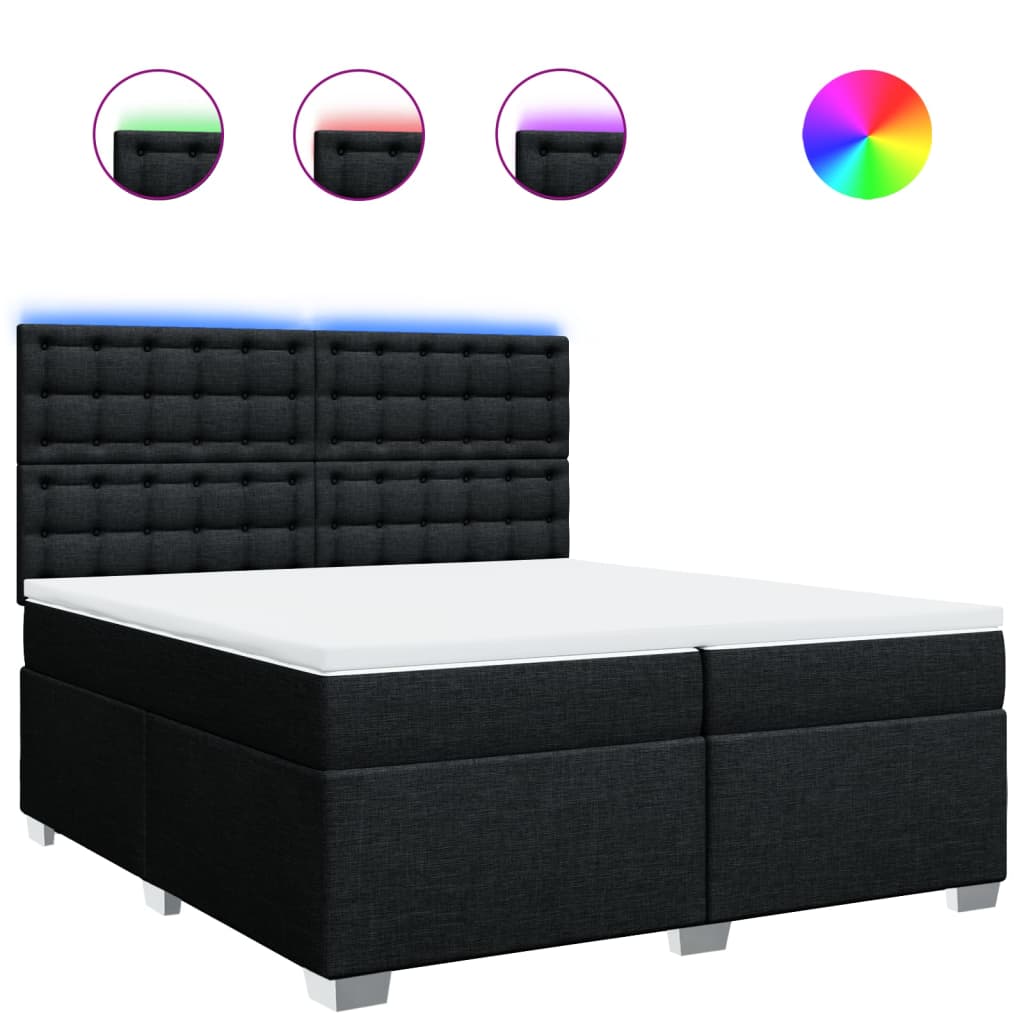 Κρεβάτι Boxspring με Στρώμα Μαύρο 200x200 εκ. Υφασμάτινο - Pakobazaar