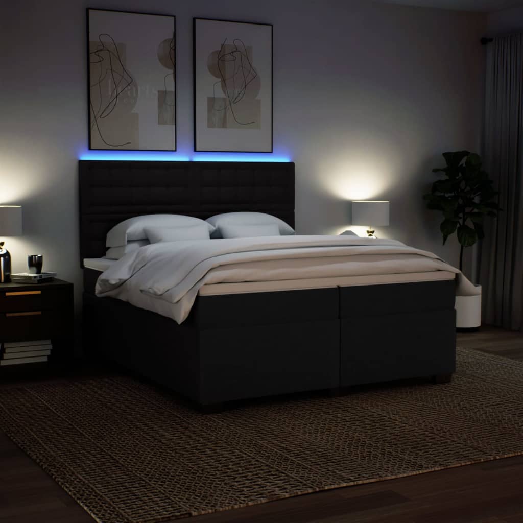 Κρεβάτι Boxspring με Στρώμα Μαύρο 200x200 εκ. Υφασμάτινο - Pakobazaar