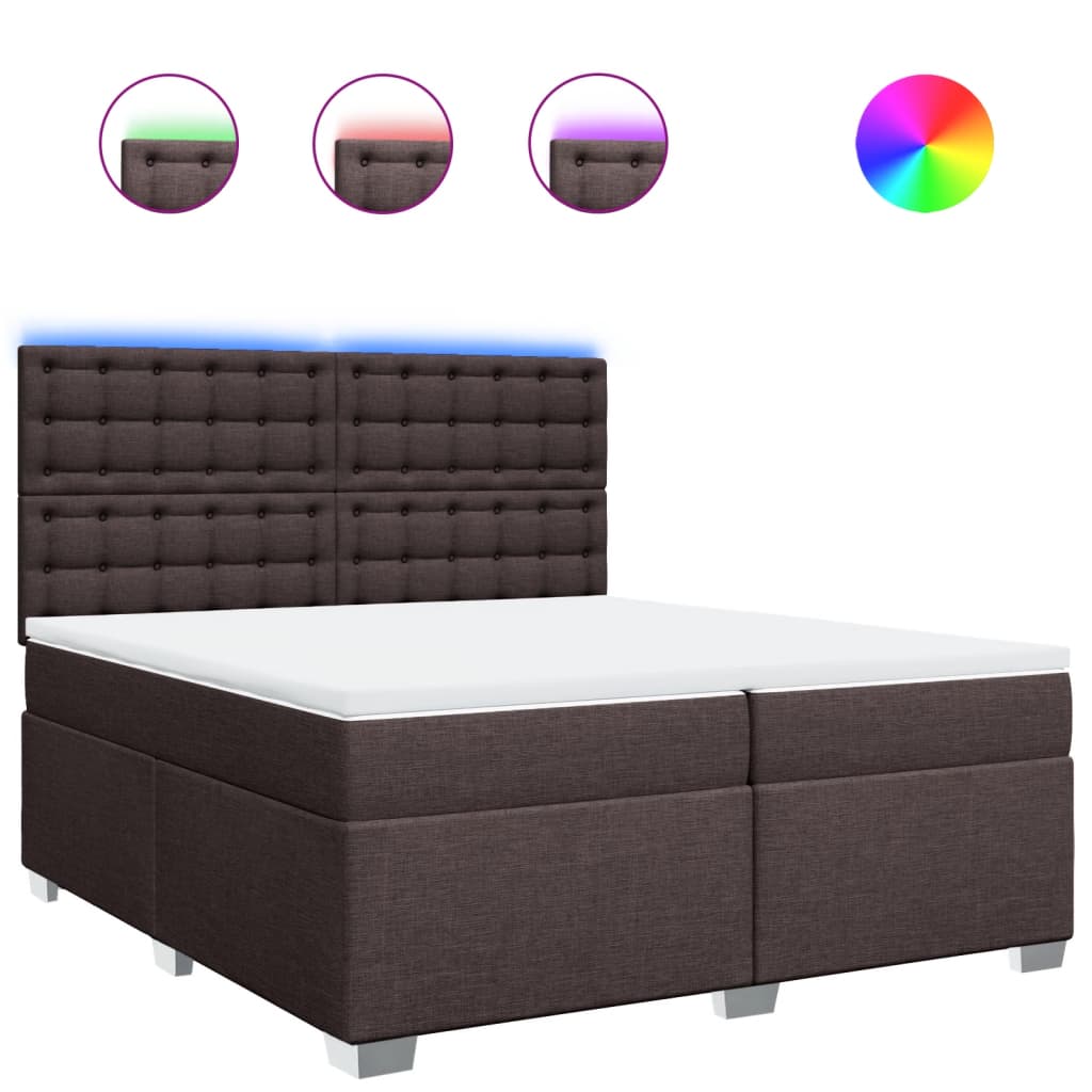 Κρεβάτι Boxspring με Στρώμα Σκούρο Καφέ 200x200 εκ. Υφασμάτινο - Pakobazaar