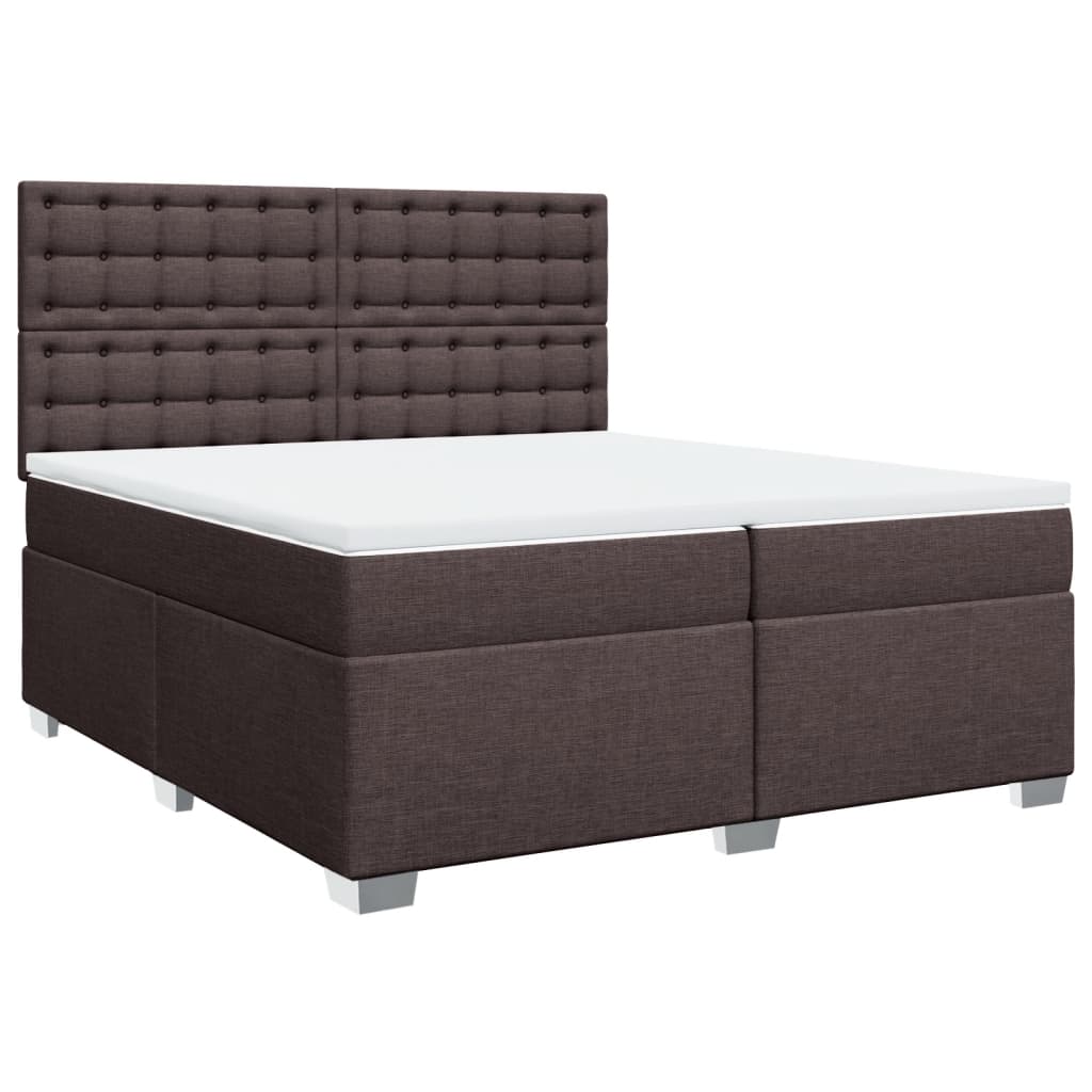 Κρεβάτι Boxspring με Στρώμα Σκούρο Καφέ 200x200 εκ. Υφασμάτινο - Pakobazaar