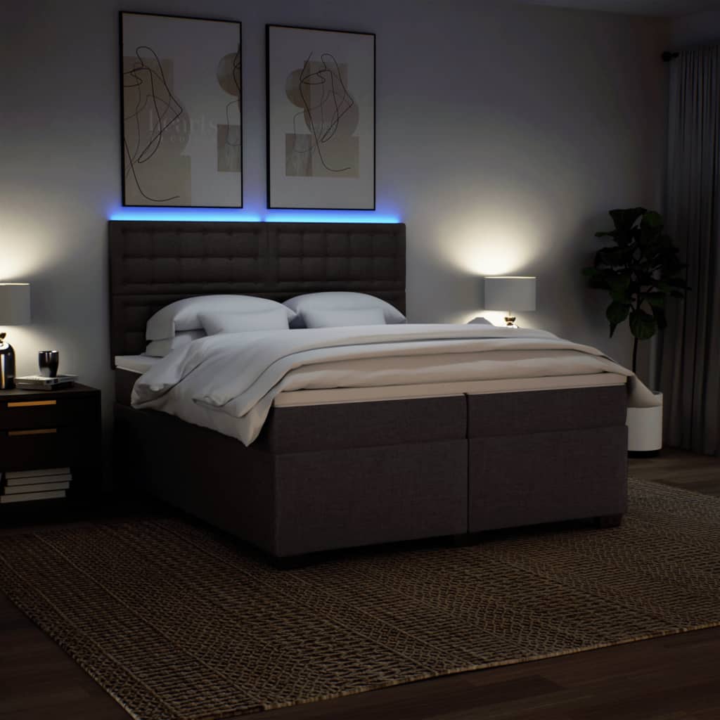 Κρεβάτι Boxspring με Στρώμα Σκούρο Καφέ 200x200 εκ. Υφασμάτινο - Pakobazaar
