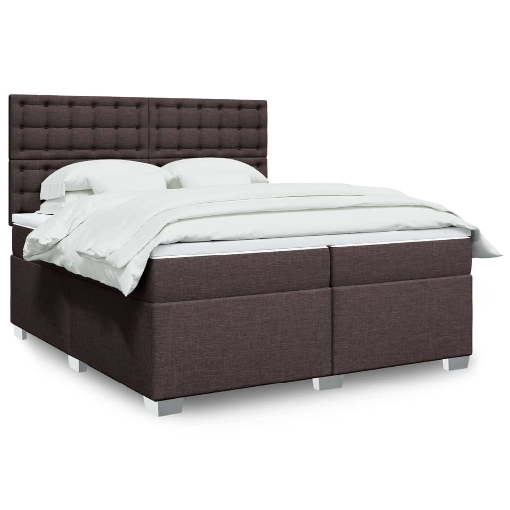 Κρεβάτι Boxspring με Στρώμα Σκούρο Καφέ 200x200 εκ. Υφασμάτινο - Pakobazaar