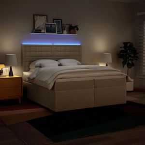 Κρεβάτι Boxspring με Στρώμα Κρεμ 200x200 εκ. Υφασμάτινο - Pakobazaar