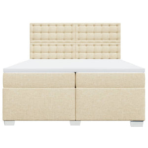 Κρεβάτι Boxspring με Στρώμα Κρεμ 200x200 εκ. Υφασμάτινο - Pakobazaar