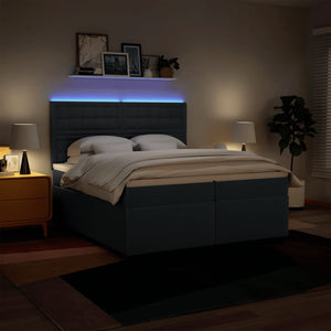 Κρεβάτι Boxspring με Στρώμα Μπλε 200x200 εκ. Υφασμάτινο - Pakobazaar