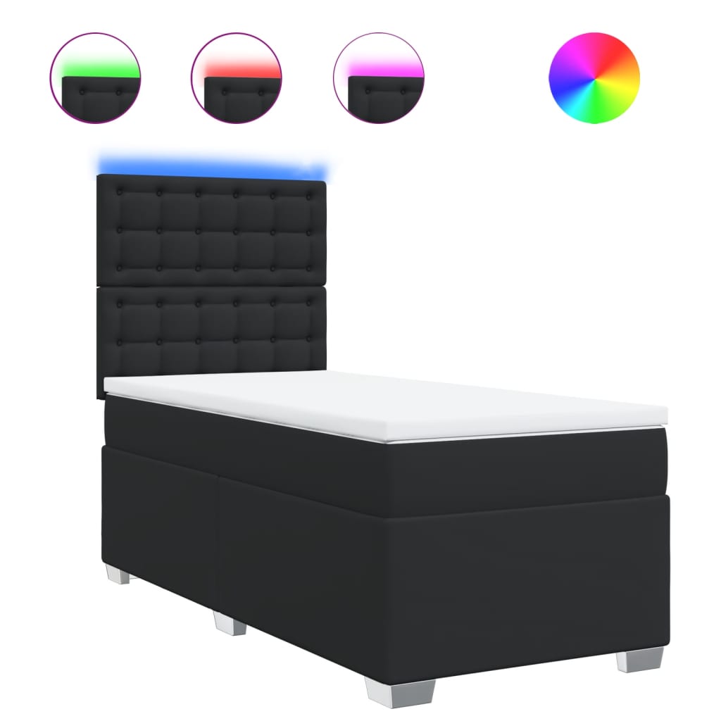 Κρεβάτι Boxspring με Στρώμα Μαύρο 90x190εκ. από Συνθετικό Δέρμα