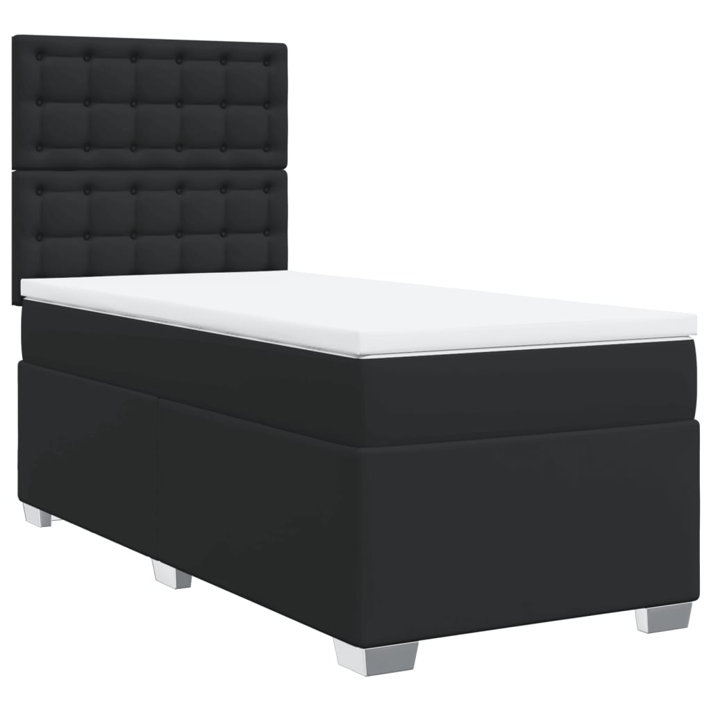 Κρεβάτι Boxspring με Στρώμα Μαύρο 90x190εκ. από Συνθετικό Δέρμα