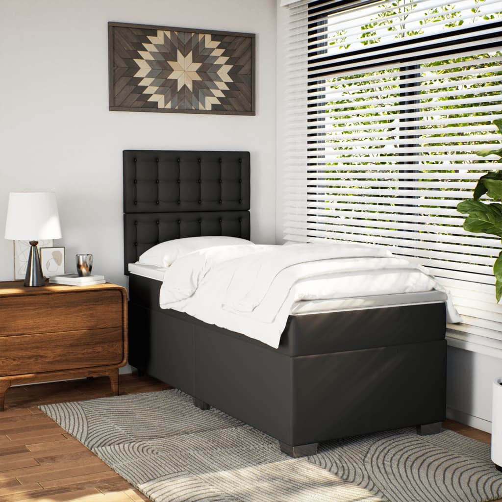 Κρεβάτι Boxspring με Στρώμα Μαύρο 90x190εκ. από Συνθετικό Δέρμα