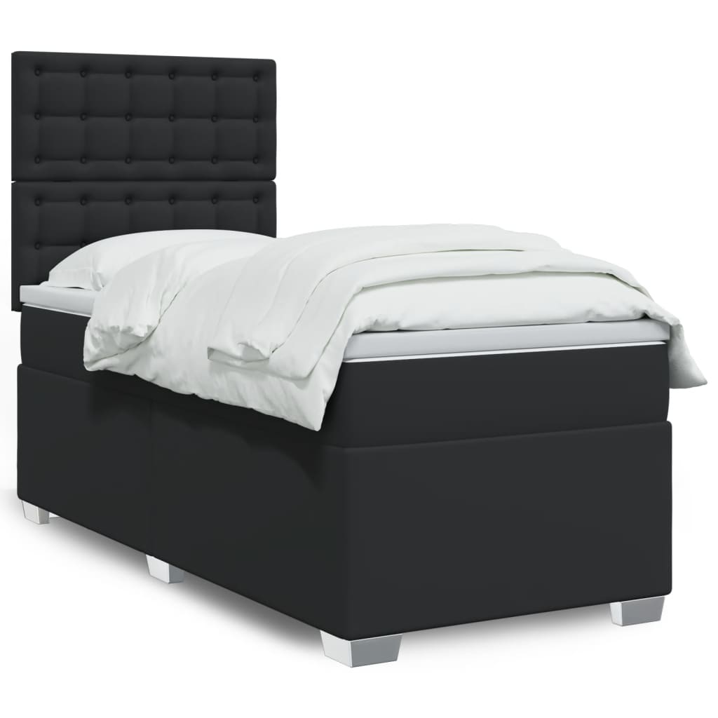 Κρεβάτι Boxspring με Στρώμα Μαύρο 90x190εκ. από Συνθετικό Δέρμα
