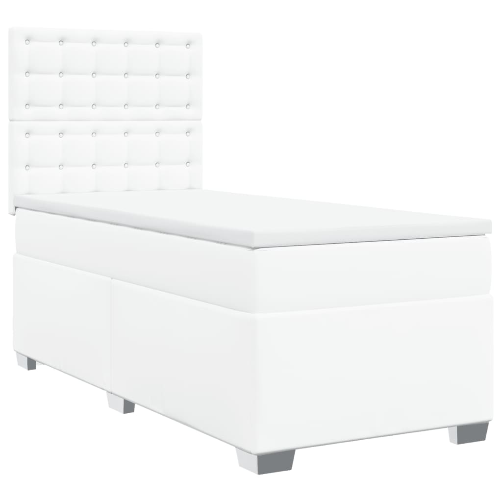 Κρεβάτι Boxspring με Στρώμα Λευκό 90x190εκ. από Συνθετικό Δέρμα