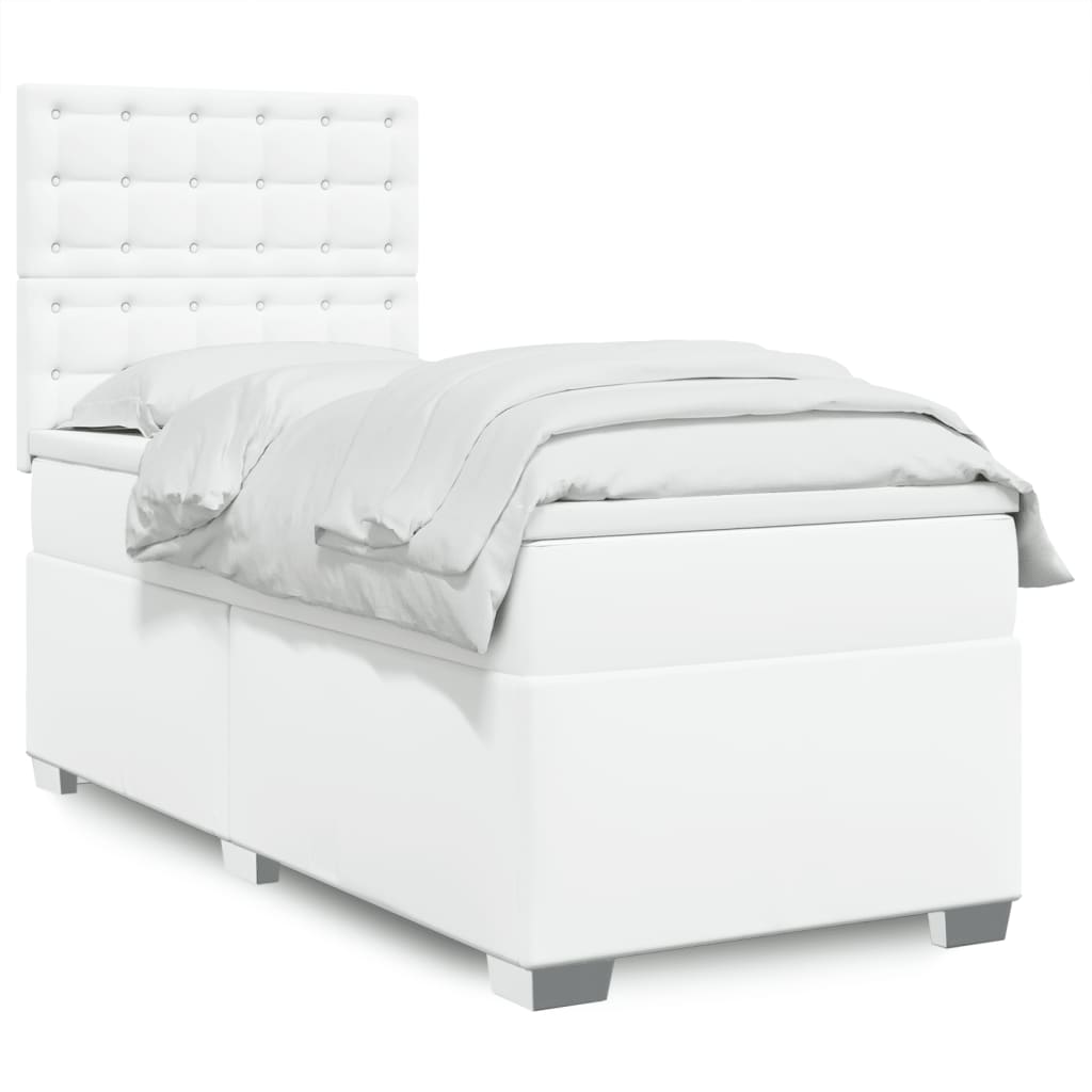 Κρεβάτι Boxspring με Στρώμα Λευκό 90x190εκ. από Συνθετικό Δέρμα