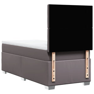 Κρεβάτι Boxspring με Στρώμα Γκρι 90x190 εκ. από Συνθετικό Δέρμα