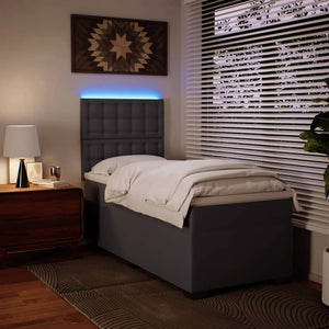 Κρεβάτι Boxspring με Στρώμα Γκρι 90x190 εκ. από Συνθετικό Δέρμα