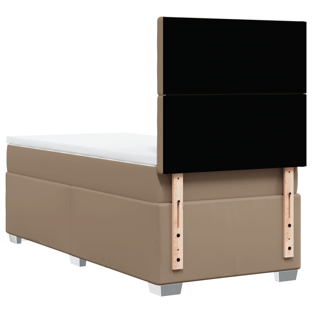 Κρεβάτι Boxspring με Στρώμα Καπουτσίνο 90x190εκ.από Συνθ. Δέρμα - Pakobazaar