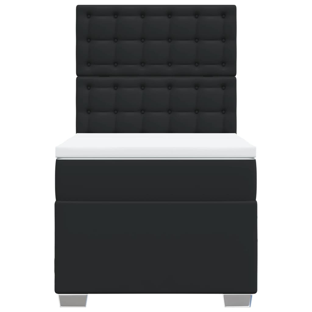 Κρεβάτι Boxspring με Στρώμα Μαύρο 90x200εκ. από Συνθετικό Δέρμα - Pakobazaar