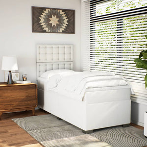 Κρεβάτι Boxspring με Στρώμα Λευκό 90x200εκ. από Συνθετικό Δέρμα - Pakobazaar