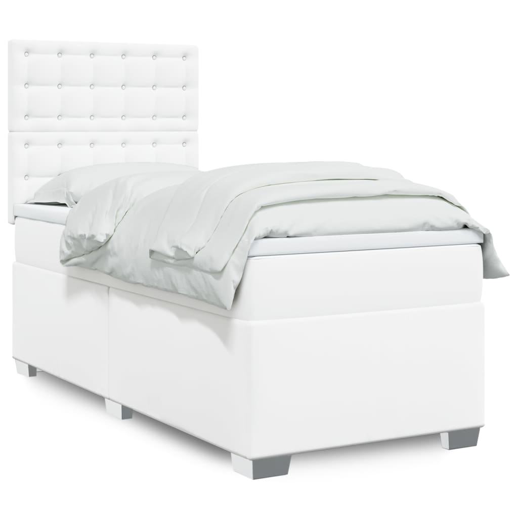 Κρεβάτι Boxspring με Στρώμα Λευκό 90x200εκ. από Συνθετικό Δέρμα - Pakobazaar