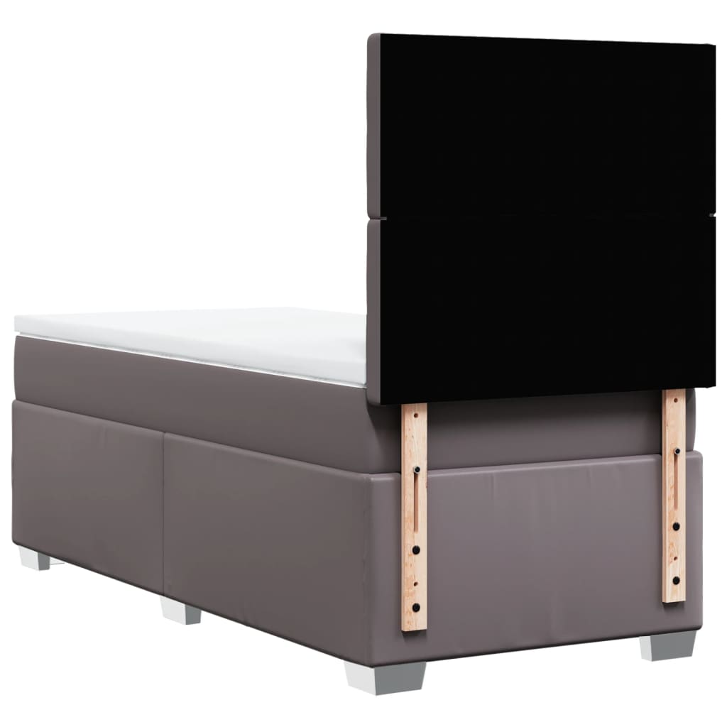 Κρεβάτι Boxspring με Στρώμα Γκρι 90x200 εκ. από Συνθετικό Δέρμα