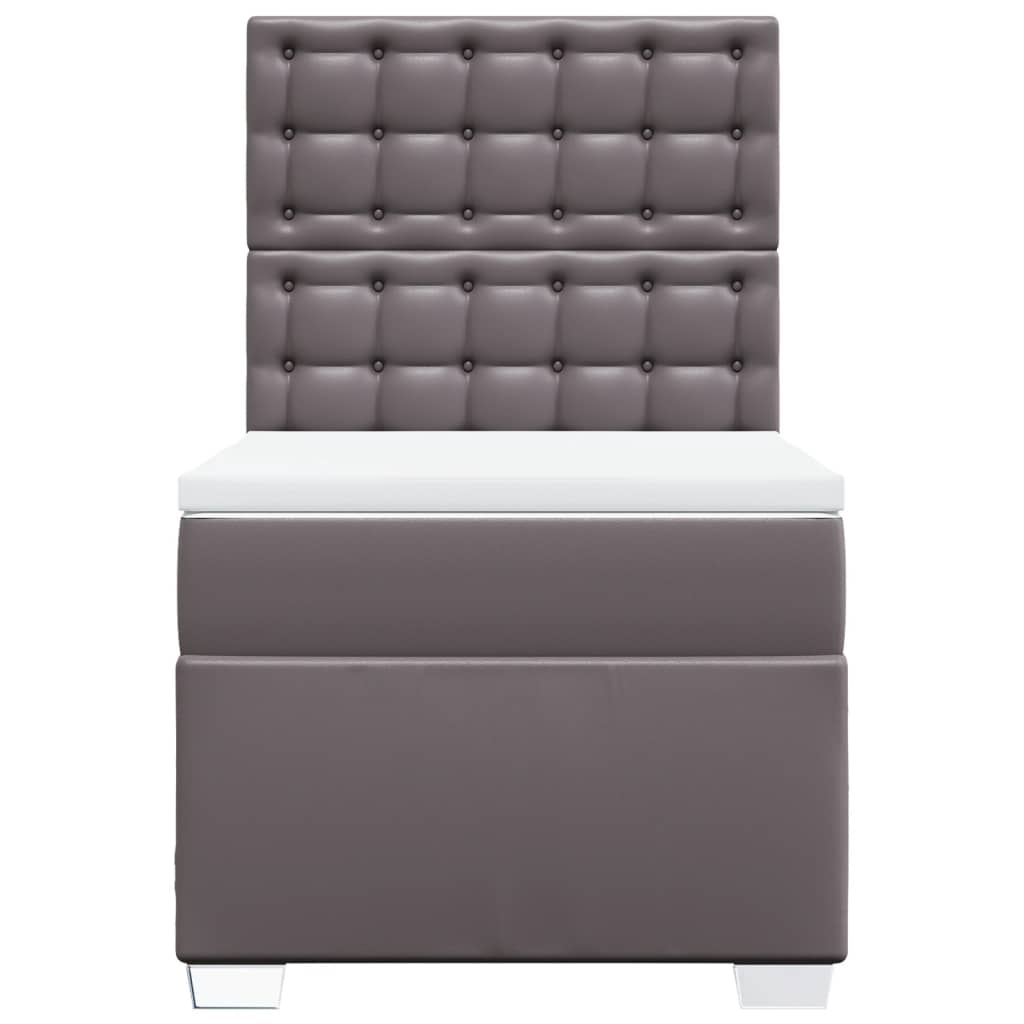 Κρεβάτι Boxspring με Στρώμα Γκρι 90x200 εκ. από Συνθετικό Δέρμα