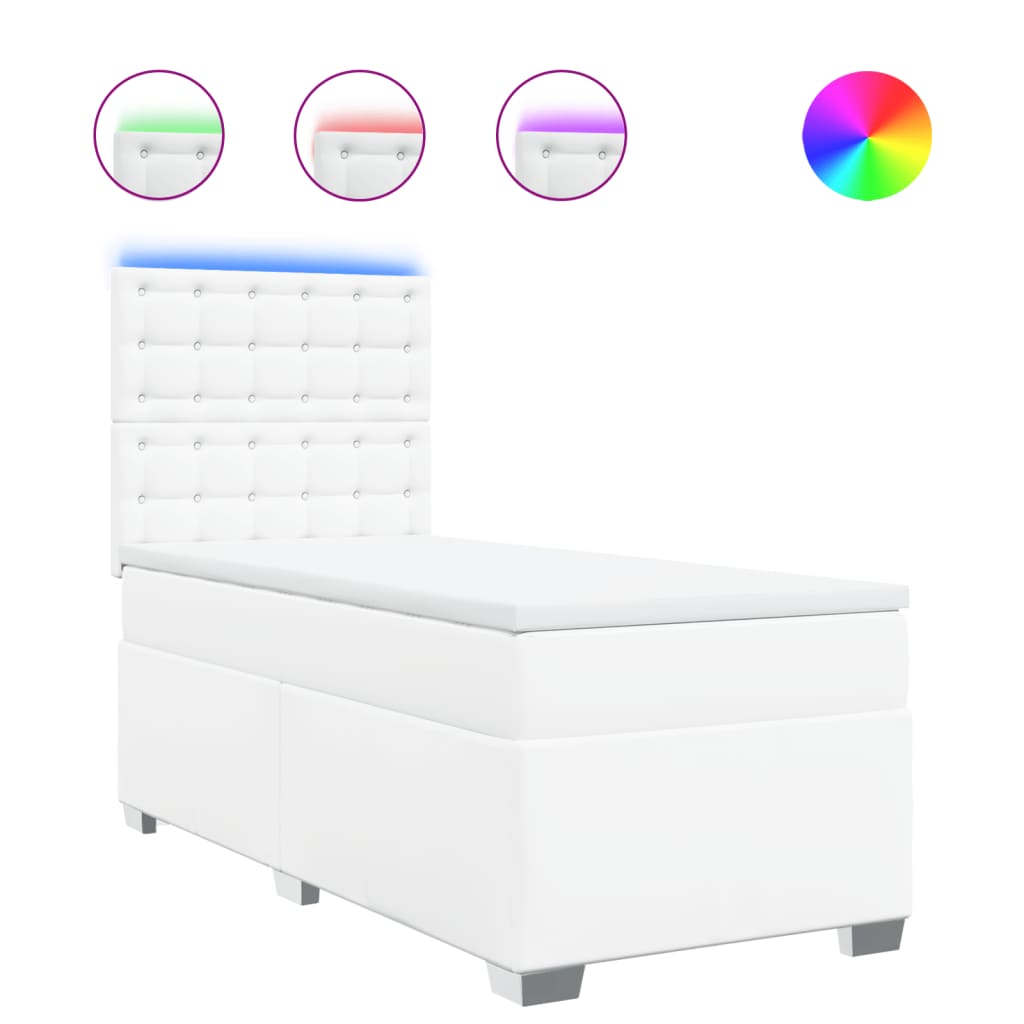 Κρεβάτι Boxspring με Στρώμα Λευκό 100x200εκ.από Συνθετικό Δέρμα - Pakobazaar