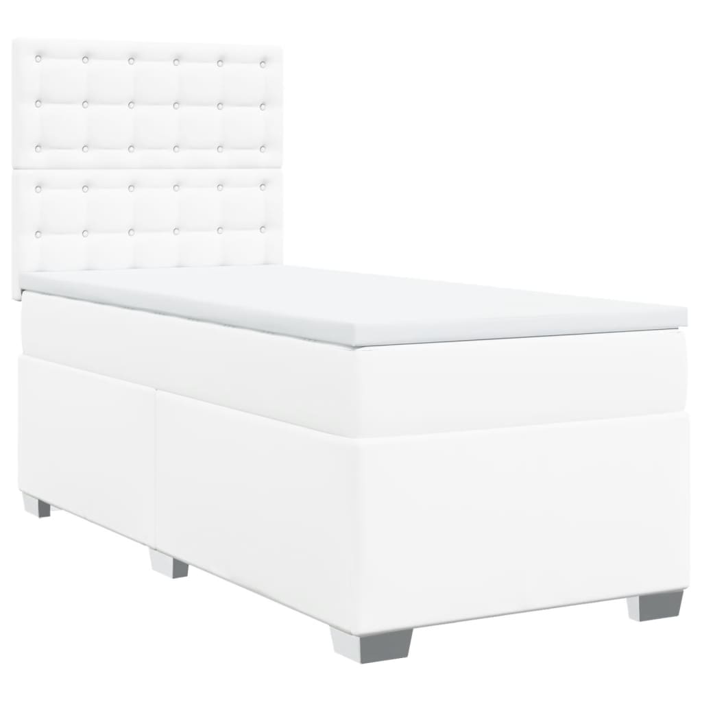 Κρεβάτι Boxspring με Στρώμα Λευκό 100x200εκ.από Συνθετικό Δέρμα - Pakobazaar