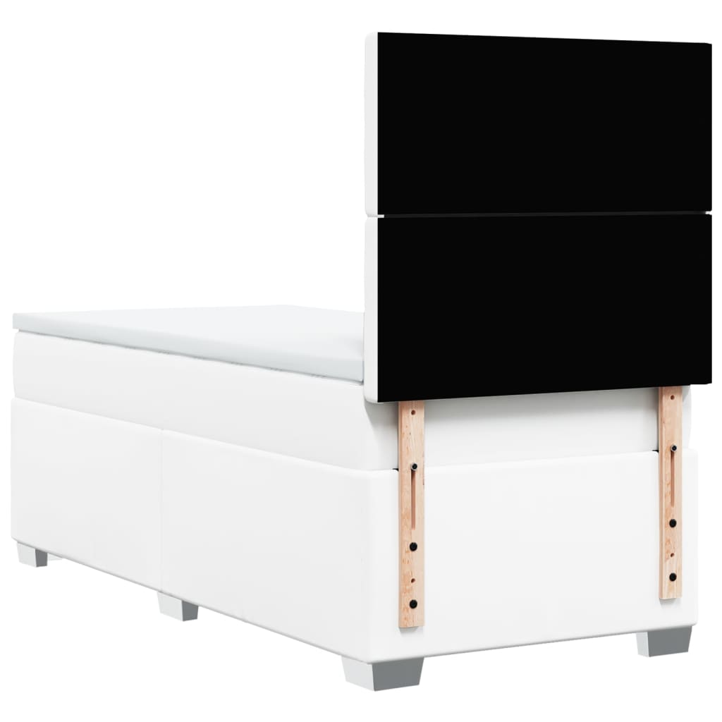 Κρεβάτι Boxspring με Στρώμα Λευκό 100x200εκ.από Συνθετικό Δέρμα - Pakobazaar