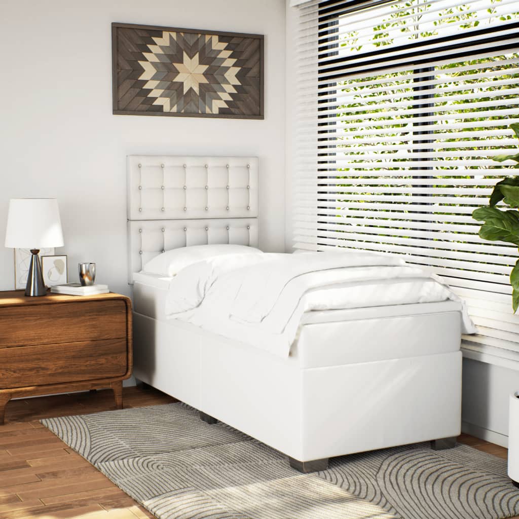 Κρεβάτι Boxspring με Στρώμα Λευκό 100x200εκ.από Συνθετικό Δέρμα - Pakobazaar