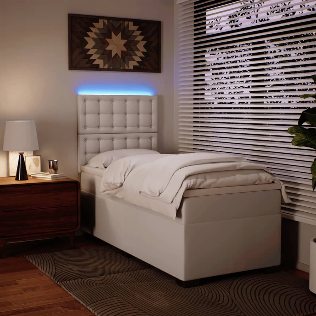 Κρεβάτι Boxspring με Στρώμα Λευκό 100x200εκ.από Συνθετικό Δέρμα - Pakobazaar
