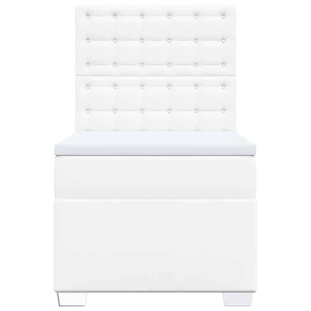 Κρεβάτι Boxspring με Στρώμα Λευκό 100x200εκ.από Συνθετικό Δέρμα - Pakobazaar