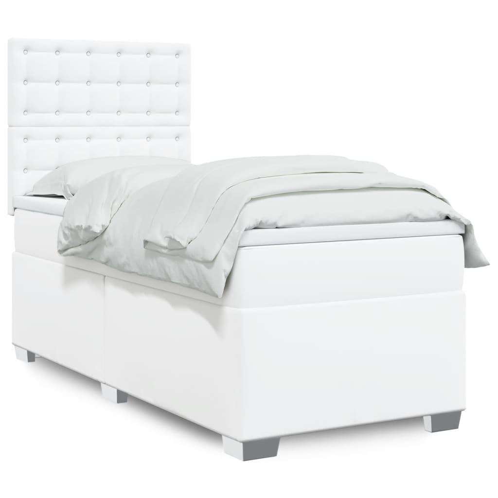 Κρεβάτι Boxspring με Στρώμα Λευκό 100x200εκ.από Συνθετικό Δέρμα - Pakobazaar