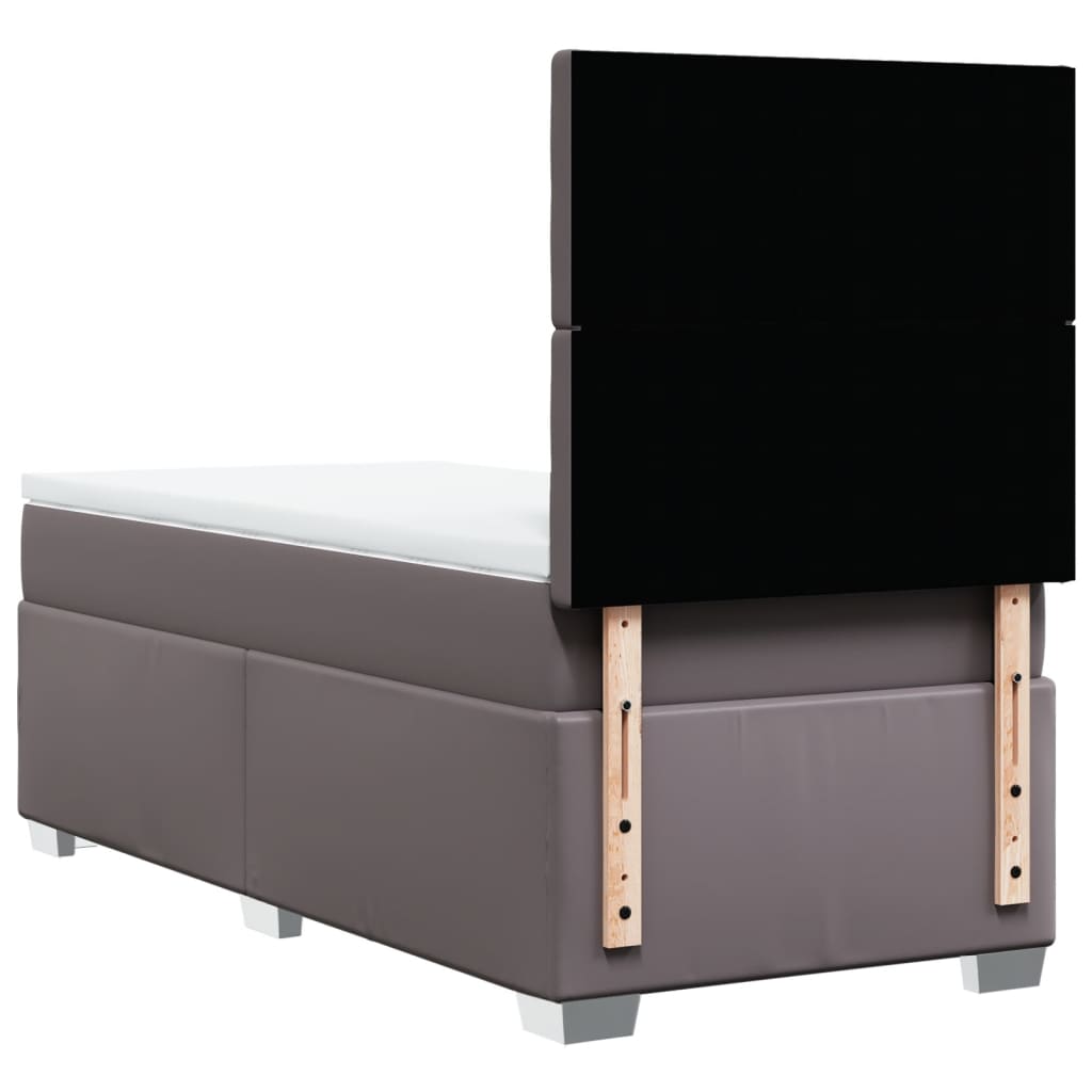 Κρεβάτι Boxspring με Στρώμα Γκρι 100x200εκ. από Συνθετικό Δέρμα - Pakobazaar