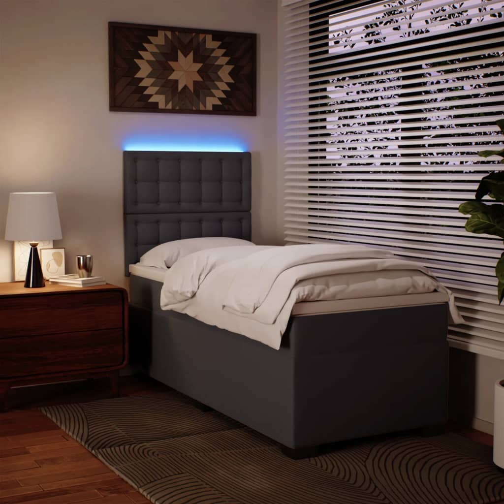 Κρεβάτι Boxspring με Στρώμα Γκρι 100x200εκ. από Συνθετικό Δέρμα - Pakobazaar