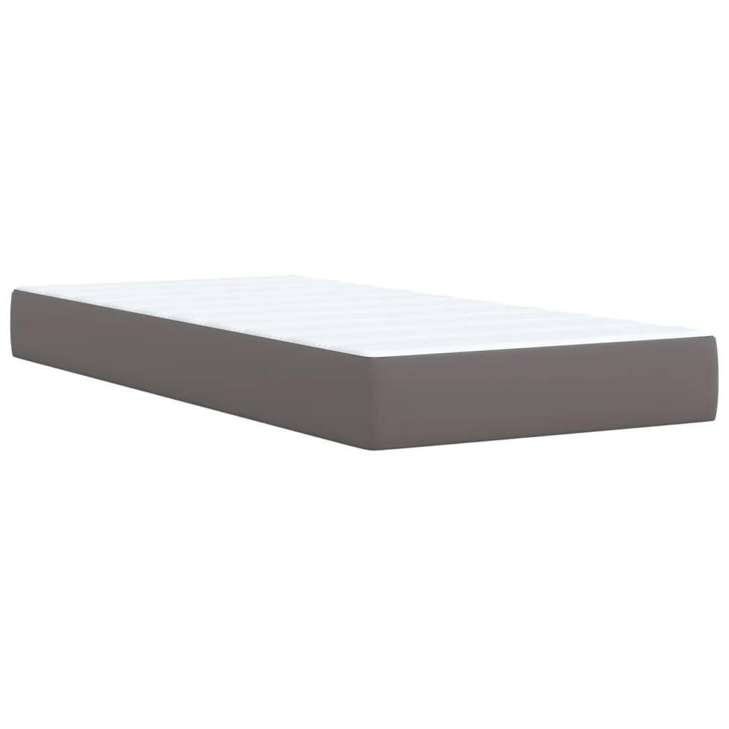 Κρεβάτι Boxspring με Στρώμα Γκρι 100x200εκ. από Συνθετικό Δέρμα - Pakobazaar