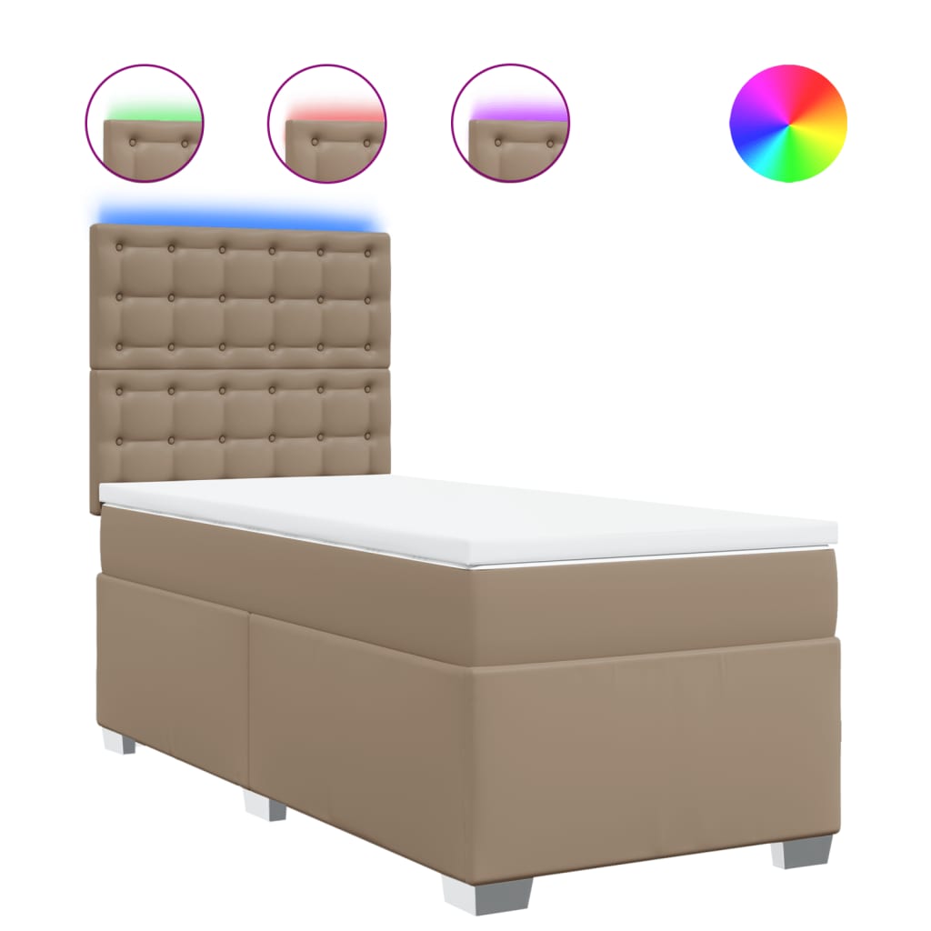Κρεβάτι Boxspring με Στρώμα Καπουτσίνο 100x200εκ.από Συνθ.Δέρμα - Pakobazaar