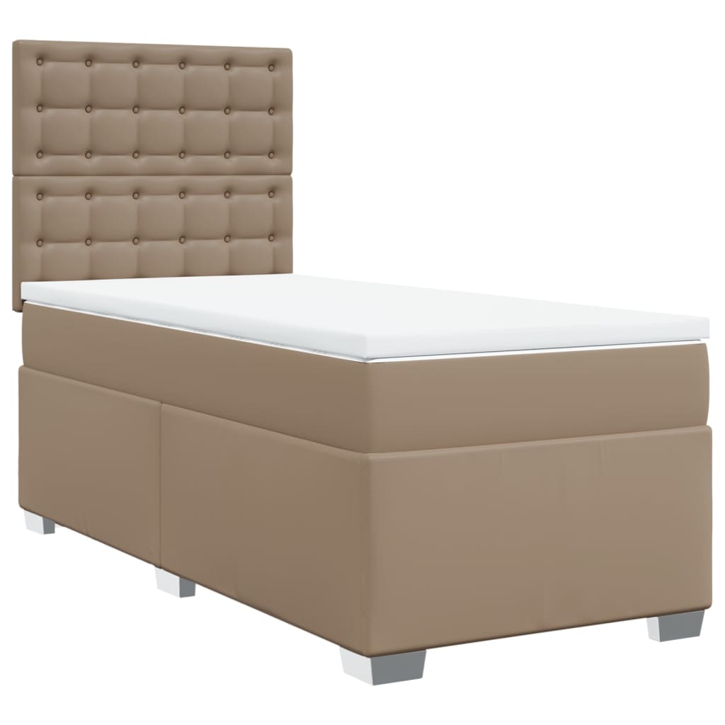 Κρεβάτι Boxspring με Στρώμα Καπουτσίνο 100x200εκ.από Συνθ.Δέρμα - Pakobazaar