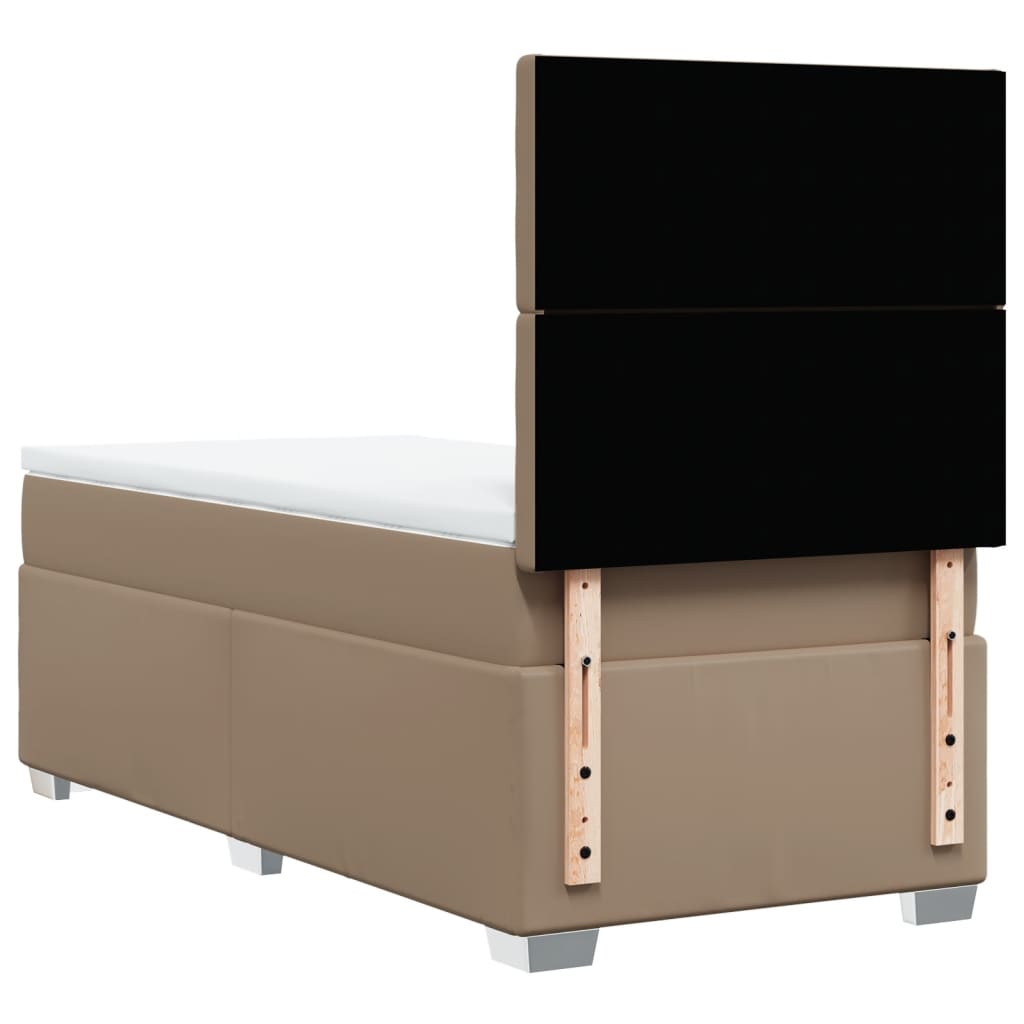 Κρεβάτι Boxspring με Στρώμα Καπουτσίνο 100x200εκ.από Συνθ.Δέρμα - Pakobazaar