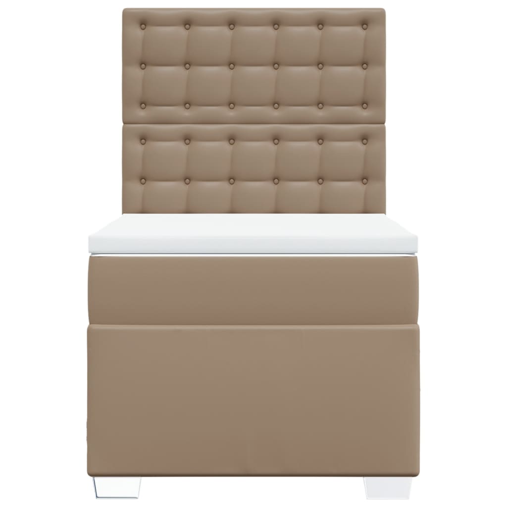 Κρεβάτι Boxspring με Στρώμα Καπουτσίνο 100x200εκ.από Συνθ.Δέρμα - Pakobazaar