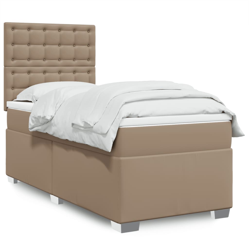 Κρεβάτι Boxspring με Στρώμα Καπουτσίνο 100x200εκ.από Συνθ.Δέρμα - Pakobazaar