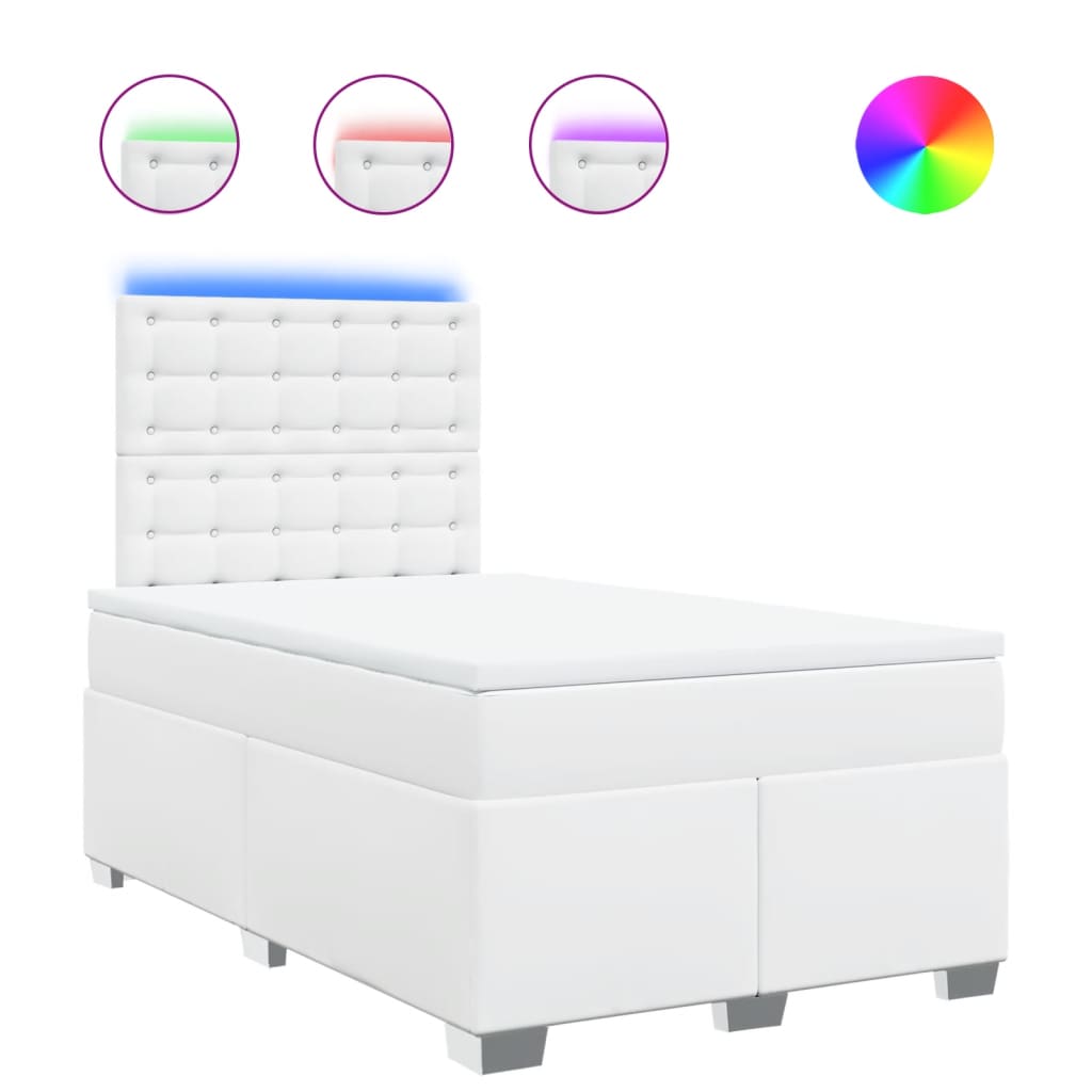 Κρεβάτι Boxspring με Στρώμα Λευκό 120x190εκ.από Συνθετικό Δέρμα - Pakobazaar
