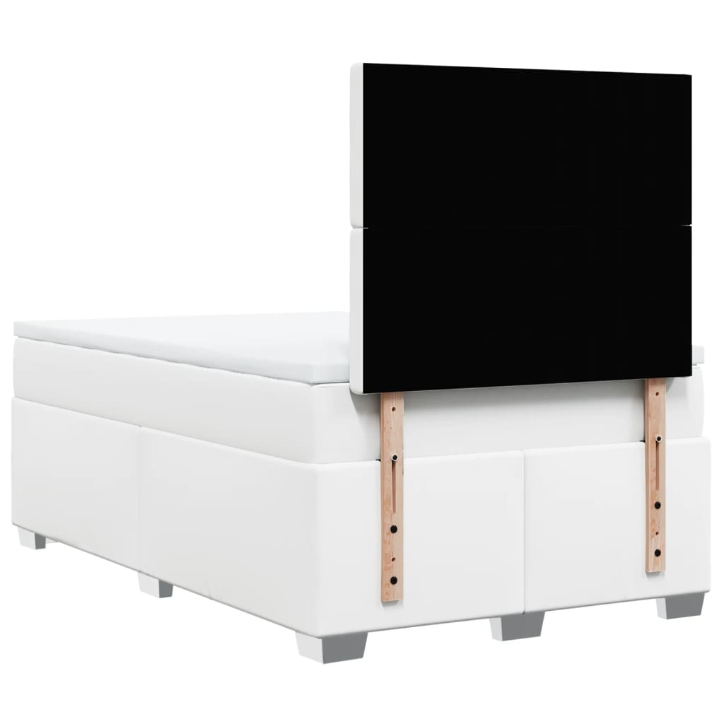 Κρεβάτι Boxspring με Στρώμα Λευκό 120x190εκ.από Συνθετικό Δέρμα - Pakobazaar