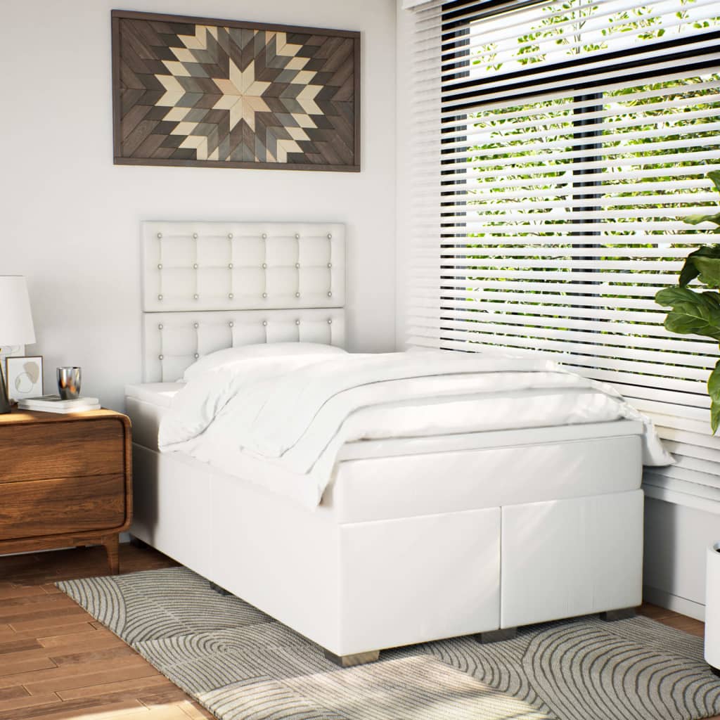Κρεβάτι Boxspring με Στρώμα Λευκό 120x190εκ.από Συνθετικό Δέρμα - Pakobazaar