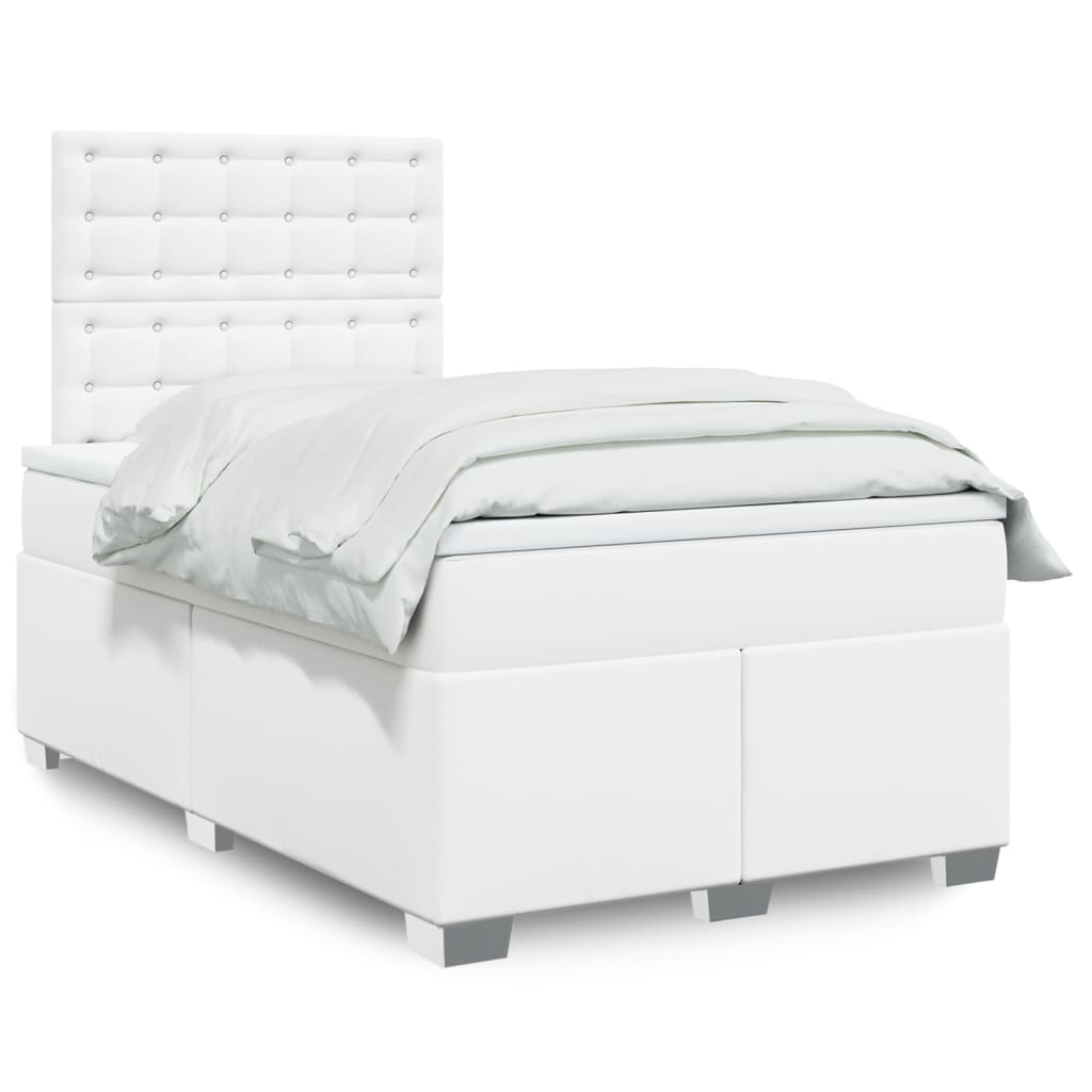 Κρεβάτι Boxspring με Στρώμα Λευκό 120x190εκ.από Συνθετικό Δέρμα - Pakobazaar