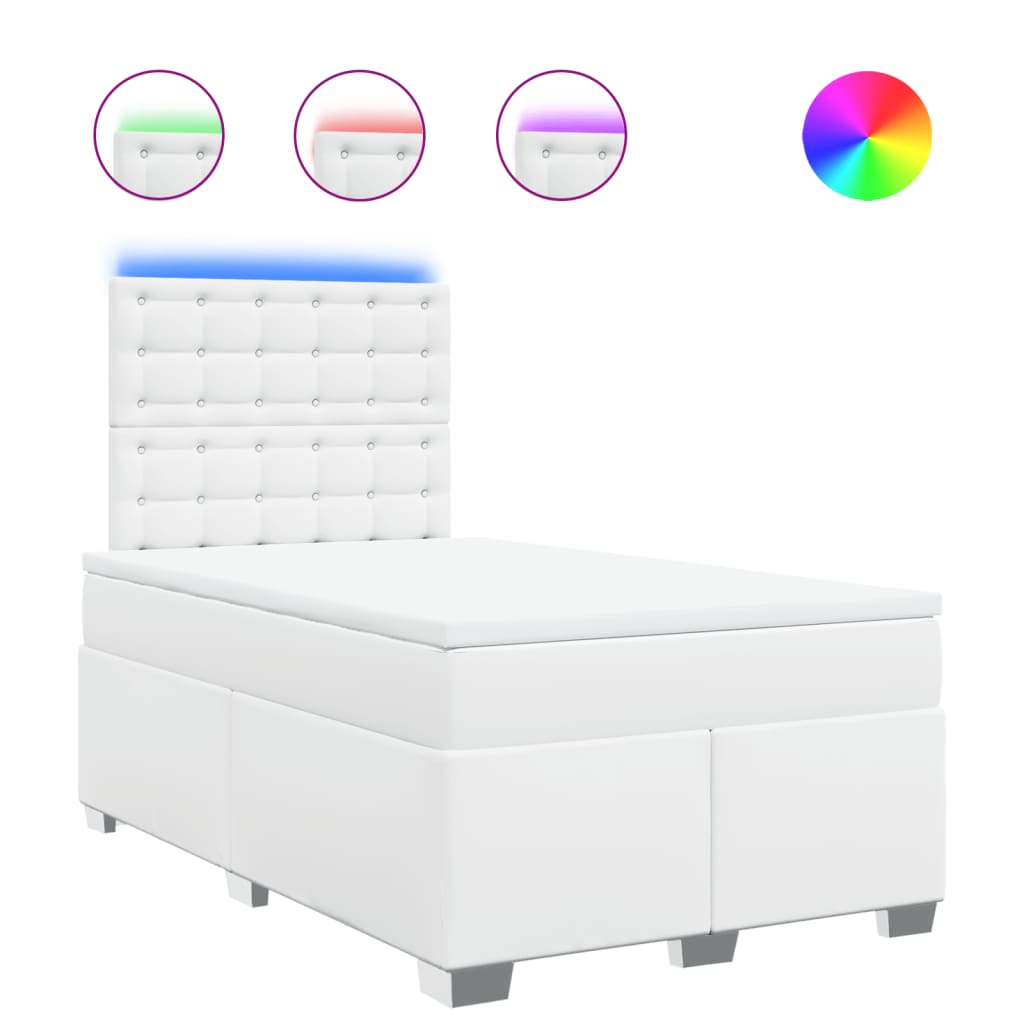 Κρεβάτι Boxspring με Στρώμα Λευκό 120x200εκ.από Συνθετικό Δέρμα - Pakobazaar