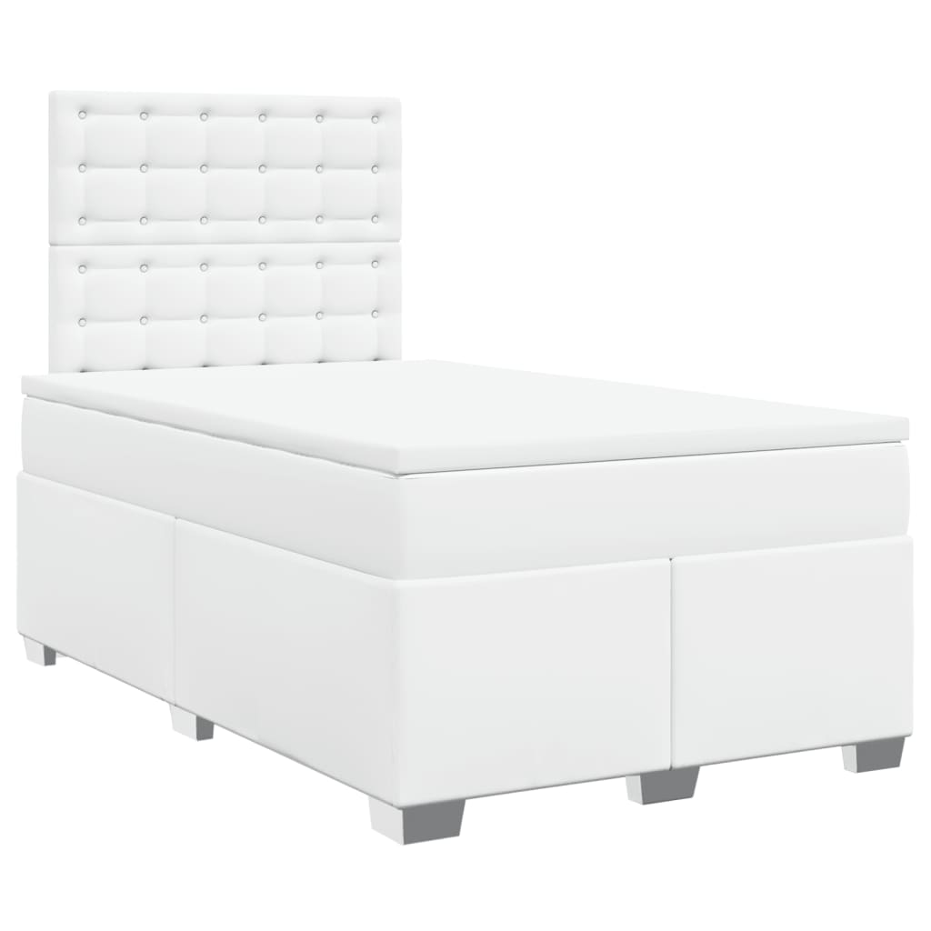 Κρεβάτι Boxspring με Στρώμα Λευκό 120x200εκ.από Συνθετικό Δέρμα - Pakobazaar